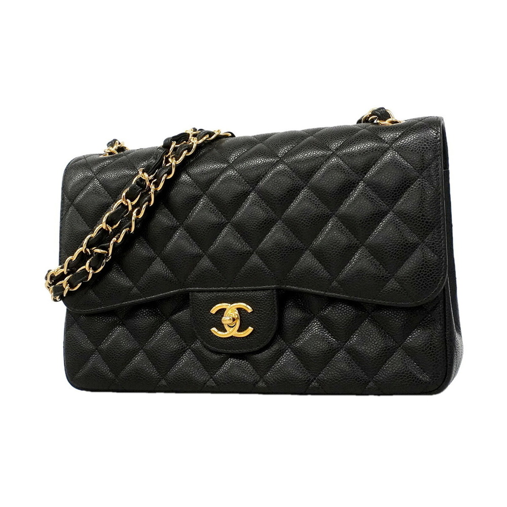 Chanel Shoulder Bag, Large Matelassé, Double Flap, Chain, Caviar Leather, Bla...